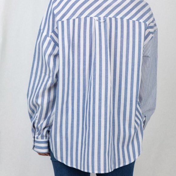new WHITE BIRCH WOVEN BUTTON DOWN SHIRT BLOUSE western boho stripe blue SM-4X - Picture 8 of 8